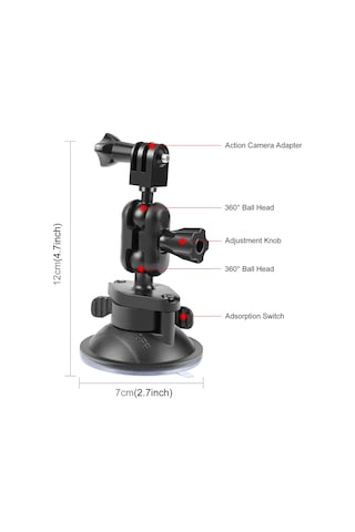 Singree Puluz Pu545b Araç Kamera Montaj Aparatı - 360 Dönebilir Çift Top Başlı Emici Askı Gopro/ınsta360 Uyumlu