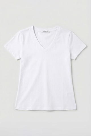Itsbasic Kadın Beyaz S6-2 V Yaka %100 Organik Pamuk Esnek Kumaş T-shirt