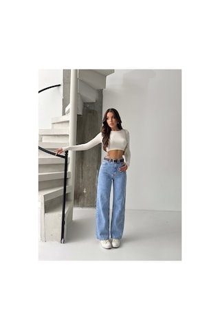 Bluemarlin Buz Kar Likralı Kemerli Tam Kalıp Denim Pantolon Buz Kar