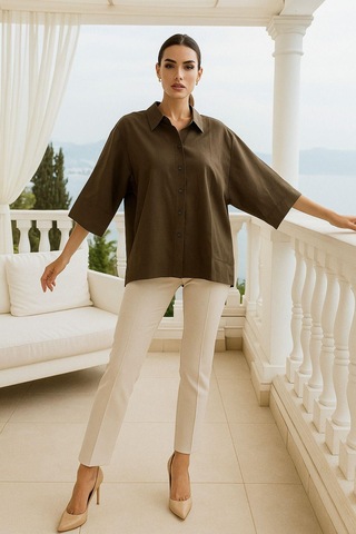 Kadın Kahverengi Oversize Gömlek - Trend Bol Kesim Yumuşak Dokulu Salaş Gömlek Çok Renkli