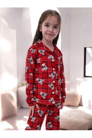 Çocuk Ayıcık Dessenli Pijama-14920 Kırmızı