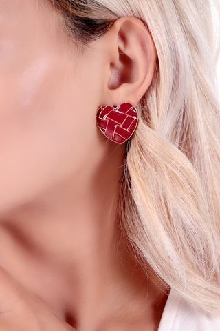 Bhs Life Kadın 925 Ayar Gümüş Kalp Kırmızı Desenli Seramik Küpe Gümüş