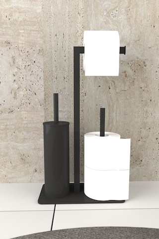 Aju Tuvalet Kağıtlığı Yedekli Tuvalet Fırçası Standı Metal Ağır Devrilmez Modern Wc Kağıtlık Tutacağı Siyah