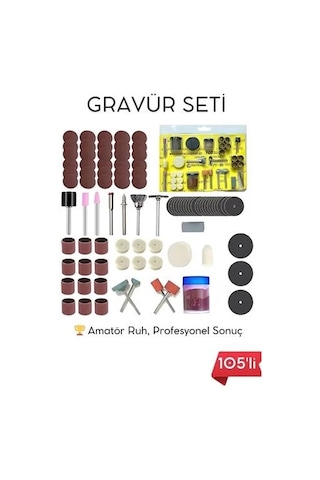 105 Parça Profesyonel Çok Amaçlı Zımpara Taşlama Gravür Kesme Cilalama Uç Seti 722512