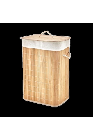 Bambu Kirli Çamaşır Sepeti 40x30x60 Cm - Kapaklı İpli Kumaş Torbalı Renkli