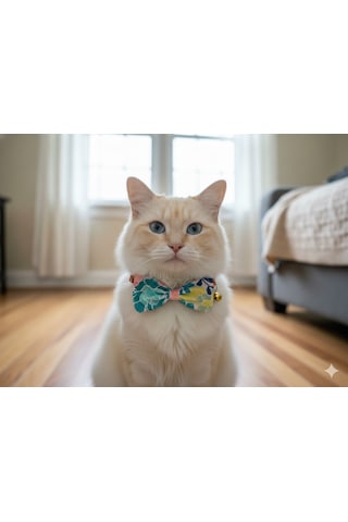 Flypet Renkli Çiçek Desen Papyon Kedi Tasma & Yavru Köpek Tasma 13cm-24cm Ayarlanabilir Tasma