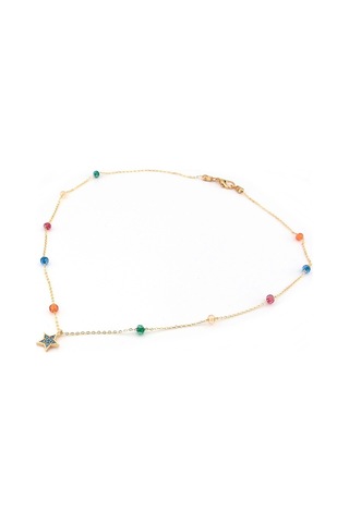 Mavi Taşli Yildiz Renkli Boncuklar Kadin Kolye Q0326 Mavi