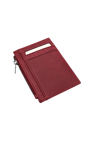 Westpolo Ivo Fermuarlı Bozuk Para Bölmeli Unisex Hakiki Crazy Eskitme Deri Kartlık - Bordo Bordo