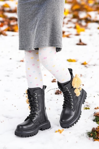 Kiko Kids 450 Ayıcıklı Fermuarlı Kız Çocuk Günlük Bot Ayakkabı Siyah
