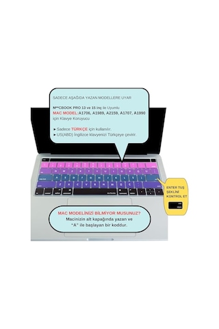 Türkçe Q Keyboard Cover Macbook Pro Touch Bar 13 İnç 15 İnç Uyumlu A1706 A1989 A2159 A1707 A1990 Us Ansı Amerikan