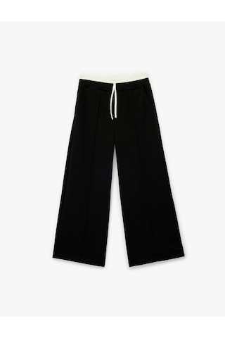 Koton Beli Lastikli Cepli Geniş Paça Pantolon Siyah 7wkg40026ak