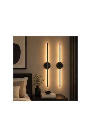 Düz Modern Led Duvar Apliği 40 Cm 3 Renk Işıklı Siyah Dekoratif Aplik Salon Koridor Yatak Odası