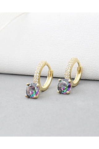 Brezza Lusso Jewelry 18k Serie Oro Mistik Taşı Halka Kadın Gümüş Küpe Stylish Night 7 Mm