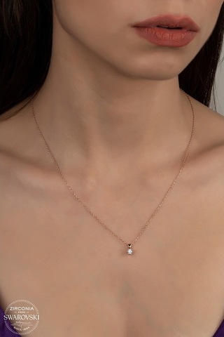 Union Swarovski Zirconia Kadın Pırlanta Montür Rose Gümüş Kolye