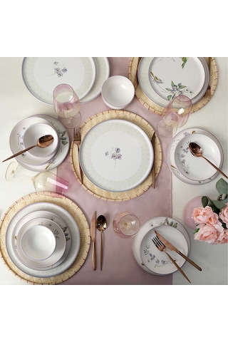 Keramika Purple Bloom Nordıc Yemek Takımı 24 Parça 6 Kişilik 22431-32 Çok Renkli
