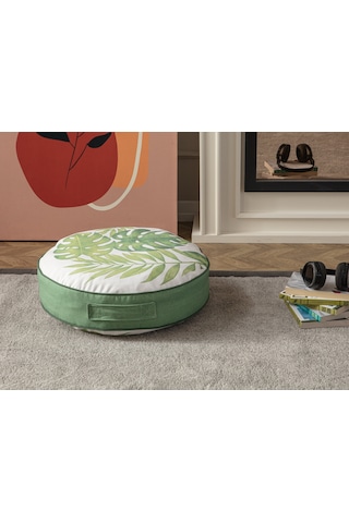 Yeşil Bitki Ve Palmiye Desenli Puf Yer Minderi, 60x60 Cm, Balkon