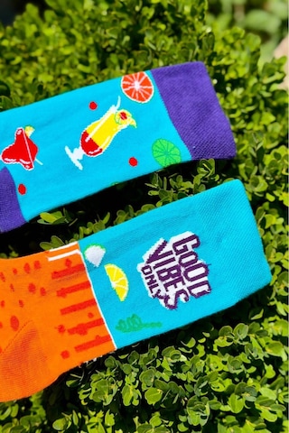 Lousocks Unisex Sağlı Sollu Kokteyl Desenli Soket Çorap Mavi