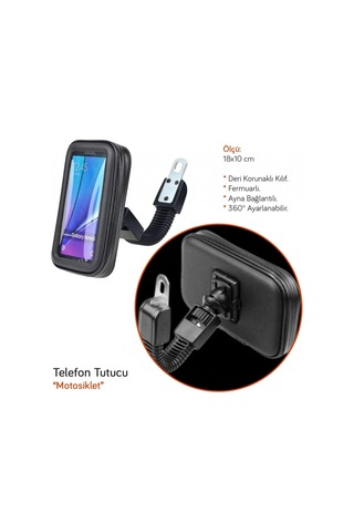 Carub Motosiklet Telefon Tutucu Deri Fermuarlı 18x10 Cm Br5901964