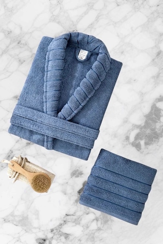 Aqualoom Lüx Erkek Bornoz Ve Havlu Seti %100 Pamuklu Mavi S-m Diğer