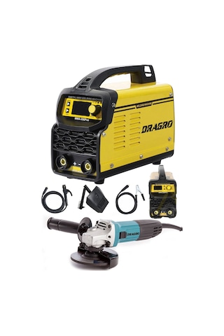Dragro DRG-200kynk Technology Sarı Çift Kartlı 200 Amper Invertör Kaynak Makinası 3000W Taşlama 2li Set