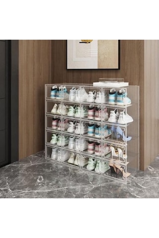 Novahub Şeffaf 3 Adet Ayakkabı Saklama Kutusu, Havalandırma Deliği, İstiflenebilir, Plastik, Modern Tasarım Şeffaf