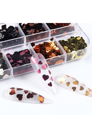 Metalik Renkli Kalpler Tırnak Süsleme Folyo Pulları Mix Nail Art