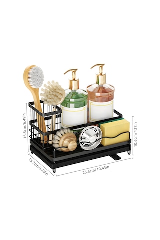 Yaozixa Paslanmaz Çelik Mutfak Sünger Tutucu - Ayarlanabilir Su Çıkışlı Ve Çıkarılabilir Fırça Askılı Siyah