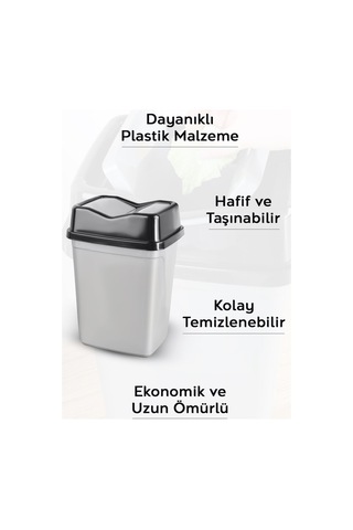 Çift Kapaklı Kelebek Çöp Kovası - Tezgah Üstü Banyo Mutfak Ofis Çöp Kovası 2,5 Litre Gri