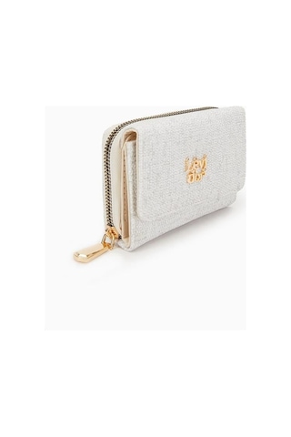 Dokulu Kumaş Detaylı Cüzdan - Krem Krem