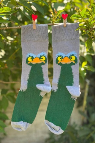Lousocks Deve Kuşu Desenli Tasarım Unisex Soket Çorap Gri