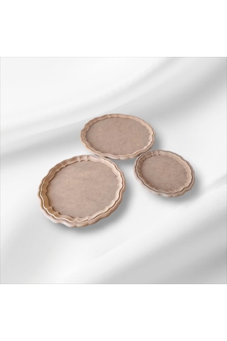 Ahşap Boyanabilir Yuvarlak Dekoratif Sunumluk Tepsi Takımı