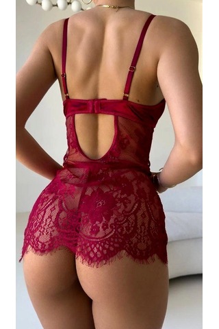 Suısy Silent Dream Bordo Dantelli Transparan Mini Gecelik