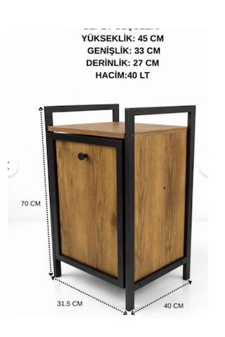 Kapaklı Çamaşır Sepeti & Banyo Düzenleyici Dolap Metal Ayaklı Modern Kirli Sepeti Organizer Ahşap