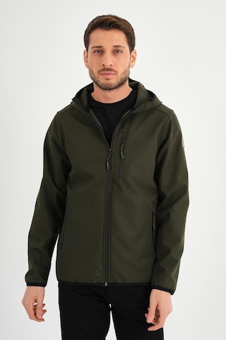 Alexander Gardi Alexandergardı Fermuarlı İçi Polarlı Su İtici Softshell Kumaş Kapüşonlu Mont E24-mnt-01 Haki