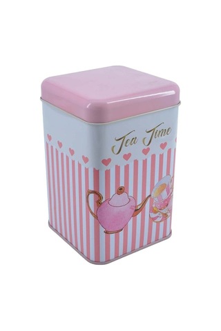 Sprinkles Tea Time Desenli Kare Metal Saklama Kabı, 10.5 x 10.5 x 16 CM 1.7 L