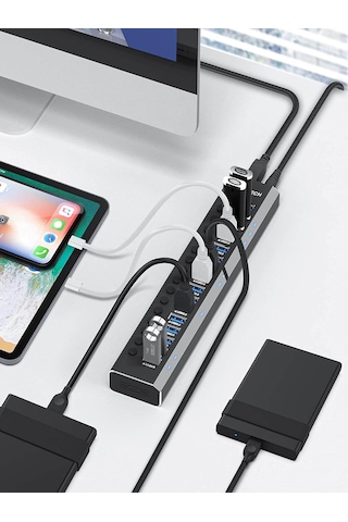 Alüminyum 16 Port Usb 3.0 Data Hub Çoğaltıcı 12w 8.3a Tr Adaptör