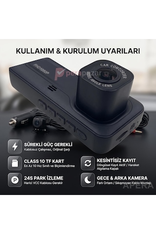 Zhuse A98 3 Kameralı Wi-fi Araç İçi Kamera Ekranlı Ön Kabin Ve Bagaj Kameralı İos Android Ve Class 10 Kart Uyumlu Yol Kayıt Cihazı