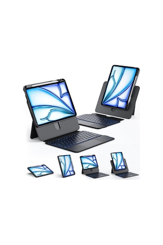 İpad Uyumlu Air 10.9 İnç 2020-22 360 Dönebilen Standlı Işıklı Risser Türkçe Q Klavyeli Tablet Kılıfı