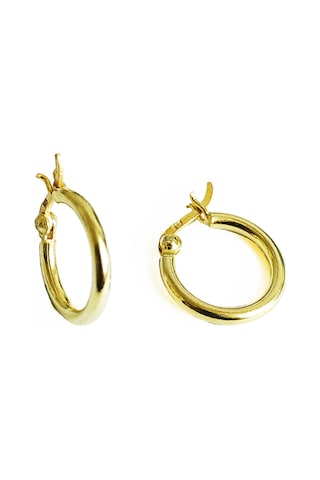 Minimal Yuvarlak Gümüş Küpe - Gold Renk Gümüş