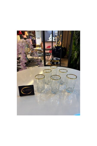 Lav Odin Yaldızlı Kahve Yanı Su Bardağı, 6 Kişilik Meşrubat Soda Bardağı, Sunumluk, Modern Gold-yaldız