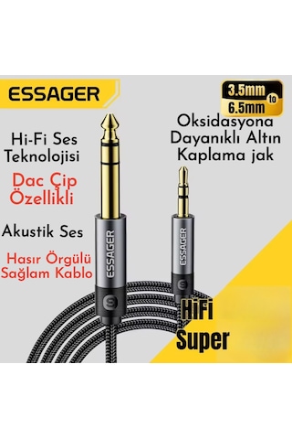 Essager 3-metre 3.5mm To 6.5mm Ses Kablosu Hi-fi Ses+dac Çip