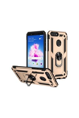 Huawei P Smart Kılıf Zore Vega Yüzüklü Standlı Zırh Kılıf