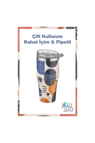 Vagonlife Tumbler Özel Desenli Cup 590 Ml Vakumlu Paslanmaz Çelik Termos Pipetli/rahat İçim -ffvgn1001-590ml Lacivert
