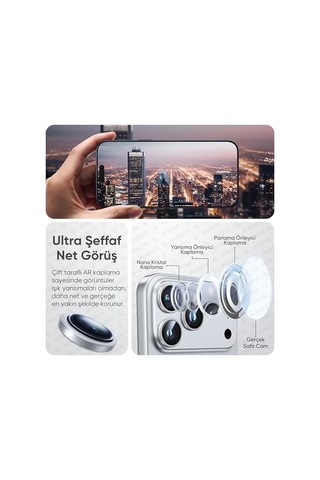 İphone 17 Pro / 17 Pro Max / 16 Pro / 16 Pro Max İle Uyumlu%100 Orijinal Gerçek Safir Cam Cihazın Kendi Lensleri İle Aynı Kalitede Lens Koruyucu Kamera Camı Gümüş