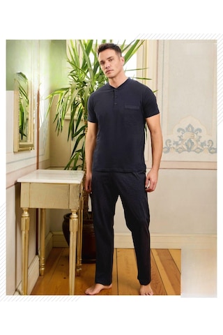 Pijamoni Erkek Düğme Yaka Kısa Kol Pijama Takımı 6850/13 - 1 Adet Koyu Lacivert
