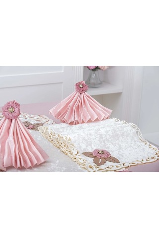 Afife Kadife Krem Pudra Sofra Takımı 8 Kişilik 160x230 Cm 34 Parça -1426 Çok Renkli