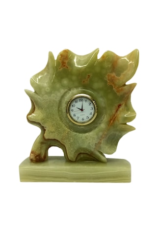 Oniks Damarlı Akik Taşından Yaprak Fiğürlü Saat - Doğal Oniks Ta