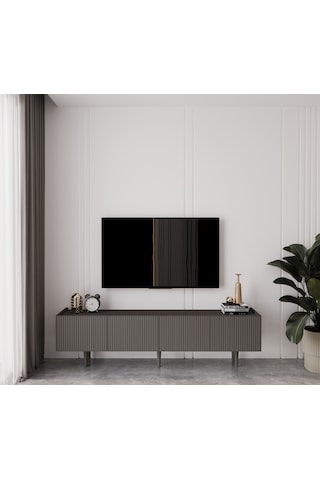 Capella Gri Mdf Country 4 Kapak Ahşap Ayaklı 160 Cm Tv Ünitesi