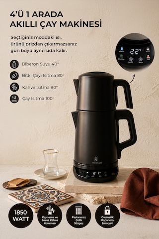 Kitchen Life MCH0012974 Demzade 4'in 1 Dijital 5 Fonksiyonlu Çelik Elektrikli Çay Makinesi