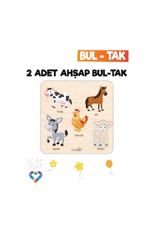 Eğitici 2 Adet Bul-tak Oyuncak Hayvanlar Ve Meyveler